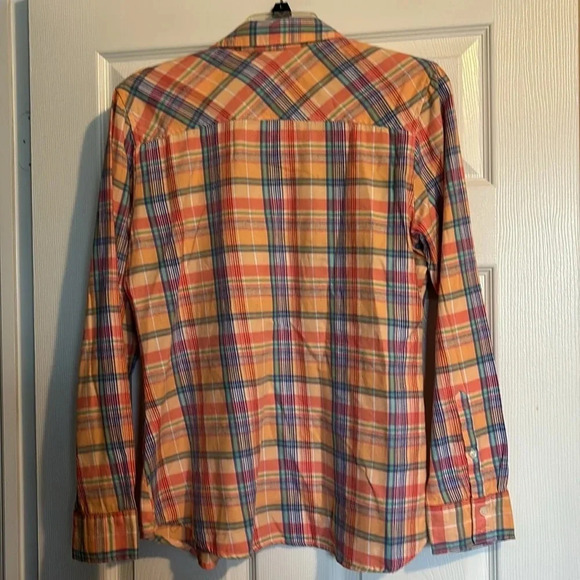 Eddie Bauer women’s orange plaid button down shirt size medium - Picture 6 of 8